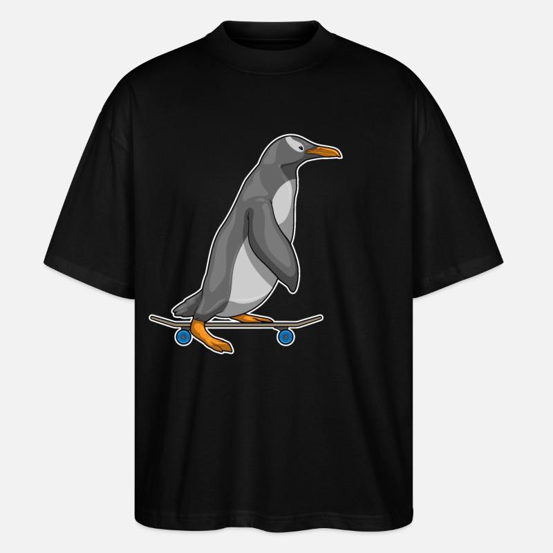 Pinguin Skater Skateboard - Stanley/Stella Oversized Unisex Bio T-Shirt Blaster 2.0 - Schwarz