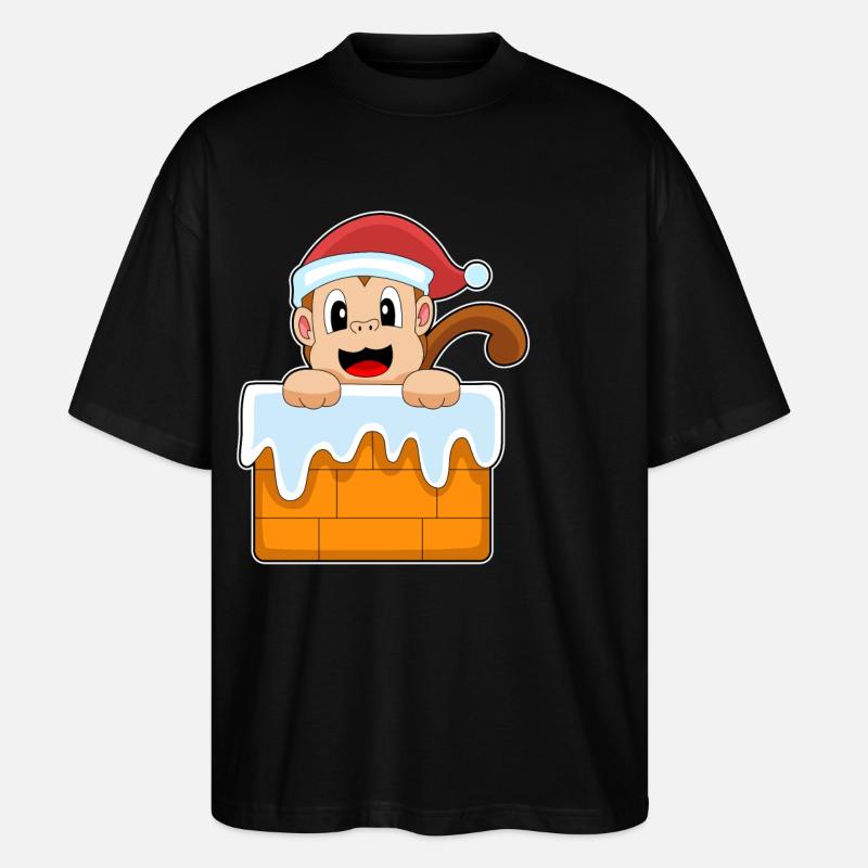 Monkey Christmas Santa Hat - Stanley/Stella Oversized Unisex Organic T-shirt Blaster 2.0 - black