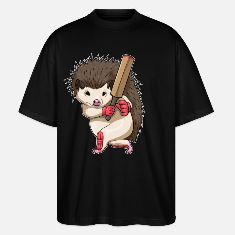Hedgehog Cricket Cricket Bat - Stanley/Stella Oversized Unisex Organic T-shirt Blaster 2.0 - black