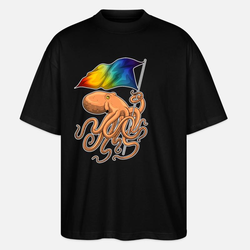 Drapeau arc-en-ciel Octopus - T-shirt bio Blaster 2.0 coupe oversize Stanley/Stella Unisexe - noir