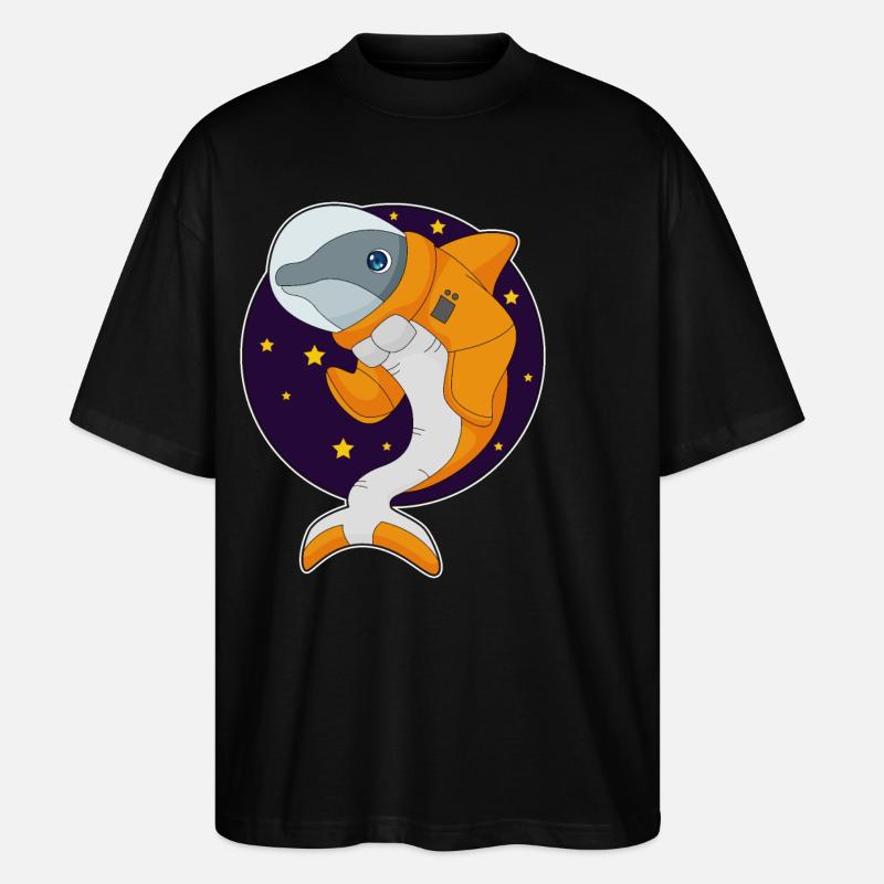Dolphin Astronaut Space - Stanley/Stella Oversized Unisex Organic T-shirt Blaster 2.0 - black