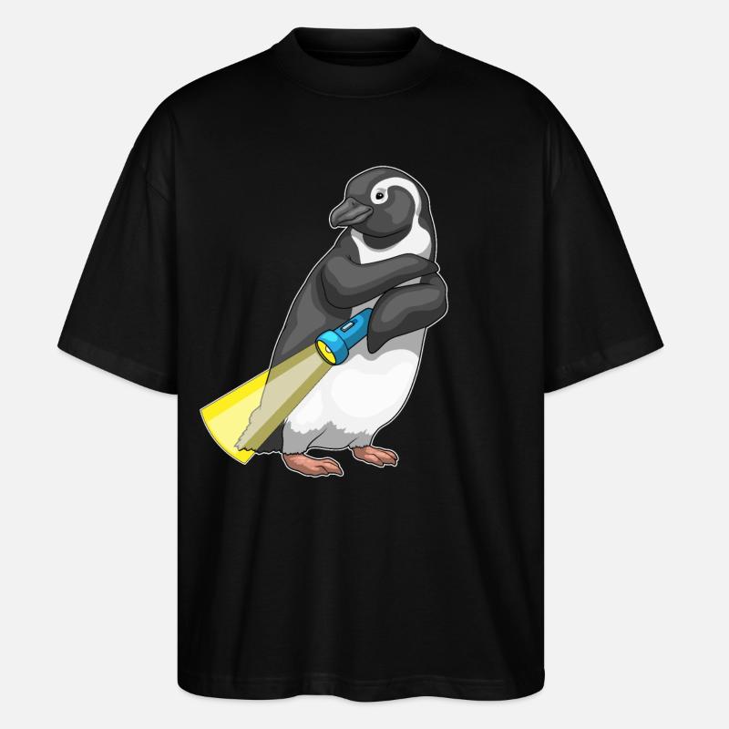 Penguin Flashlight - Stanley/Stella Oversized Unisex Organic T-shirt Blaster 2.0 - black
