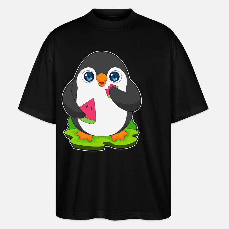 Penguin Watermelon Fruit - Stanley/Stella Oversized Unisex Organic T-shirt Blaster 2.0 - black