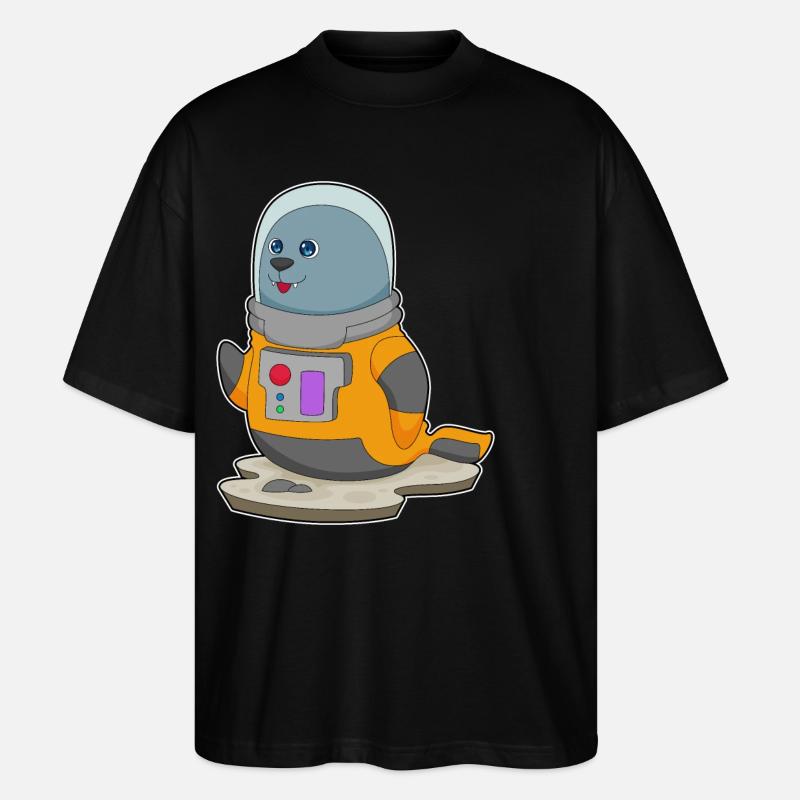 Seal Astronaut Space - Stanley/Stella Oversized Unisex Organic T-shirt Blaster 2.0 - black
