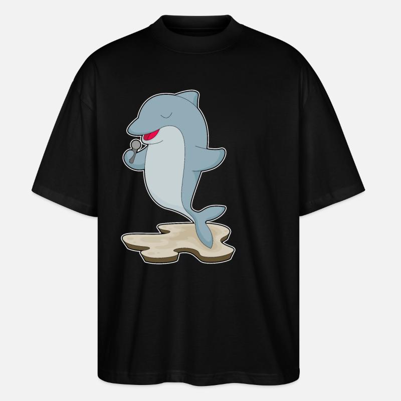 Dolphin Singer Microphone Music - Stanley/Stella Oversized Unisex Organic T-shirt Blaster 2.0 - black