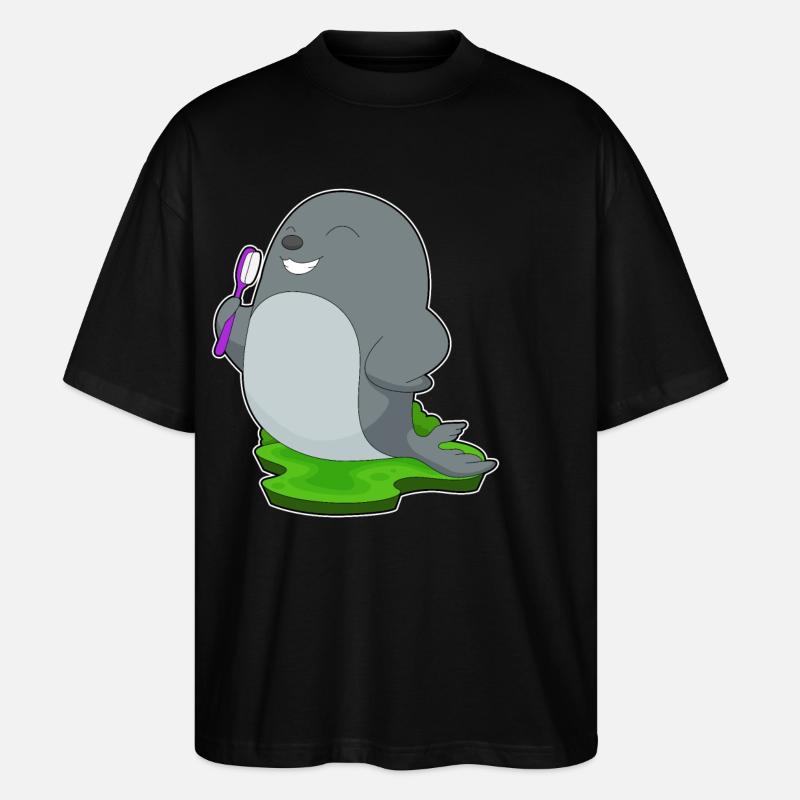 Seal Teeth Brushing Toothbrush - Stanley/Stella Oversized Unisex Organic T-shirt Blaster 2.0 - black