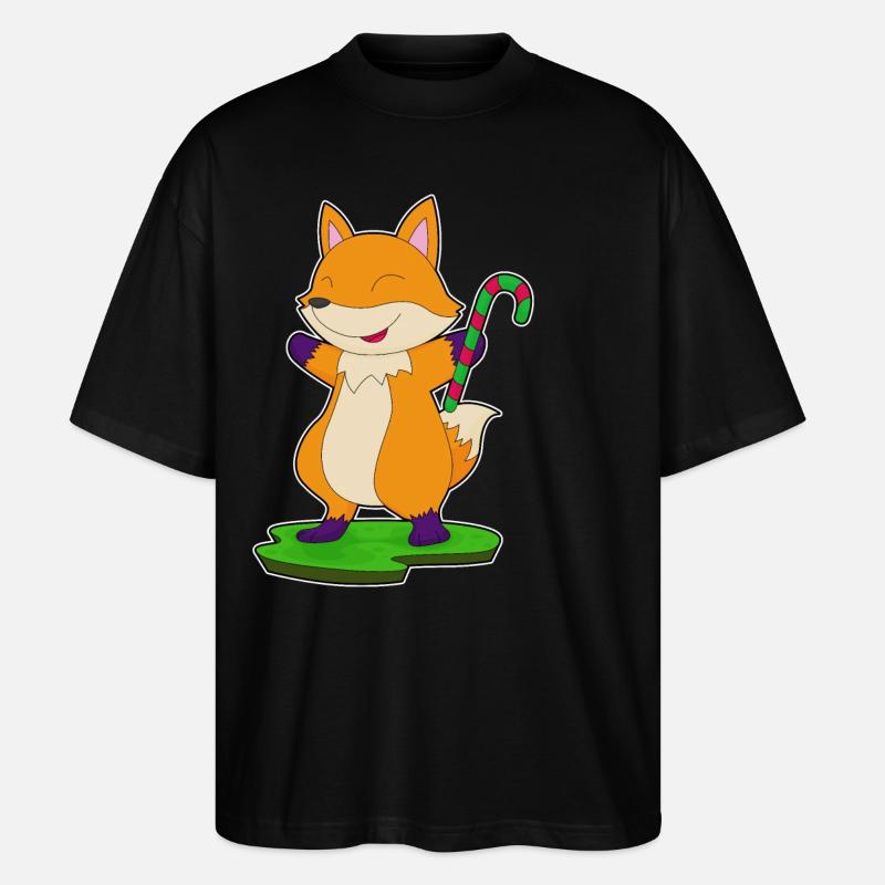 Fox candy cane - Stanley/Stella Oversized Unisex Organic T-shirt Blaster 2.0 - black