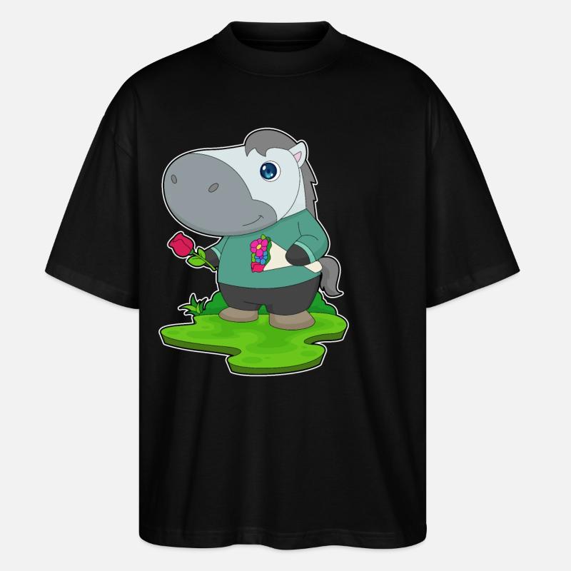 Pferd Blumenstrauß - Stanley/Stella Oversized Unisex Bio T-Shirt Blaster 2.0 - Schwarz