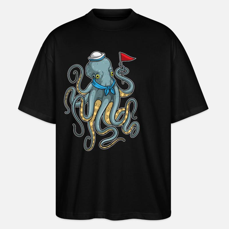 Drapeau marin pieuvre - T-shirt bio Blaster 2.0 coupe oversize Stanley/Stella Unisexe - noir