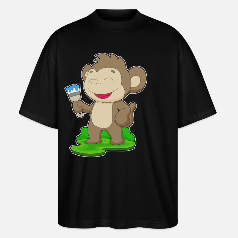 Monkey Painter Brush Painting - Stanley/Stella Oversized Unisex Organic T-shirt Blaster 2.0 - black