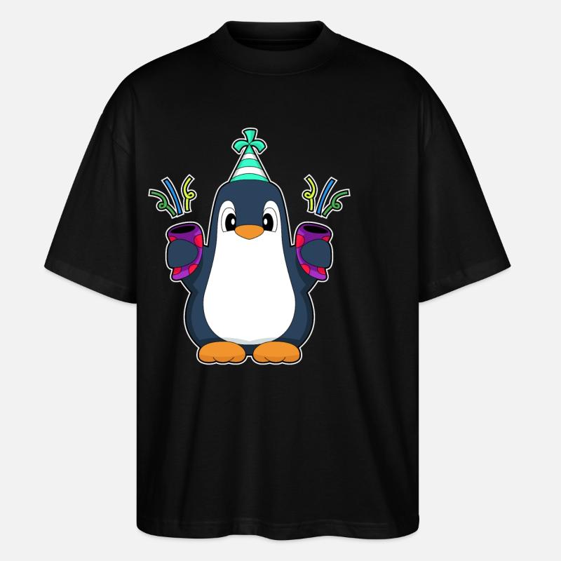Pingouin Anniversaire Confettis - T-shirt bio Blaster 2.0 coupe oversize Stanley/Stella Unisexe - noir