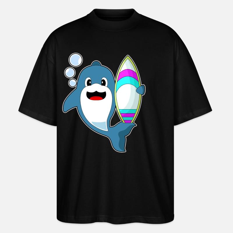 Dolphin Surfer Surfboard - Stanley/Stella Oversized Unisex Organic T-shirt Blaster 2.0 - black