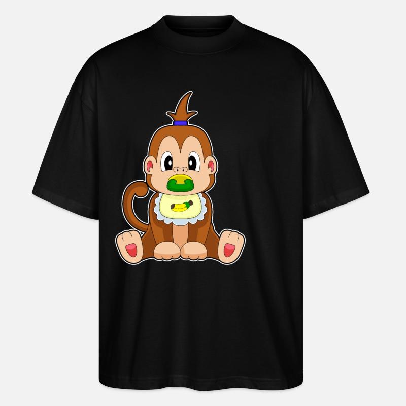 Monkey Banana Pacifier Bib - Stanley/Stella Oversized Unisex Organic T-shirt Blaster 2.0 - black