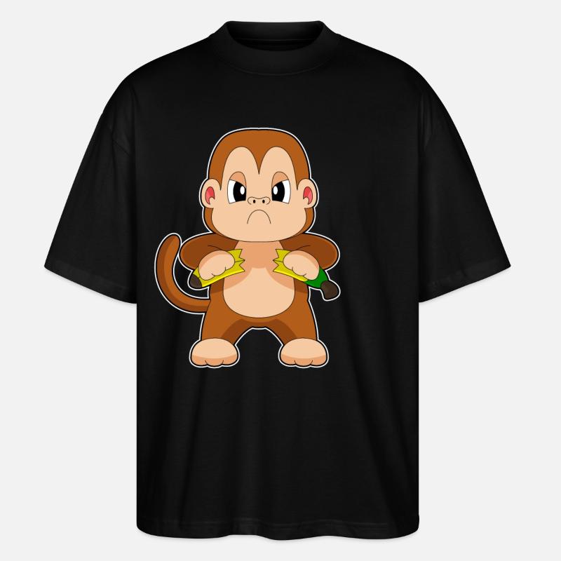 Monkey Banana Angry - Stanley/Stella Oversized Unisex Organic T-shirt Blaster 2.0 - black