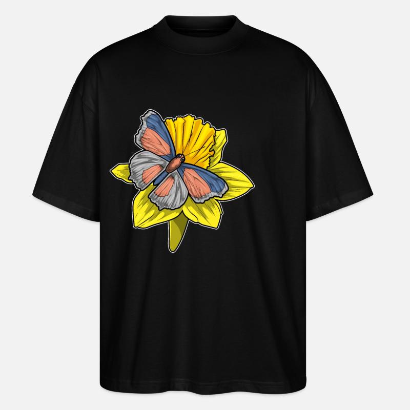 Jonquille papillon - T-shirt bio Blaster 2.0 coupe oversize Stanley/Stella Unisexe - noir