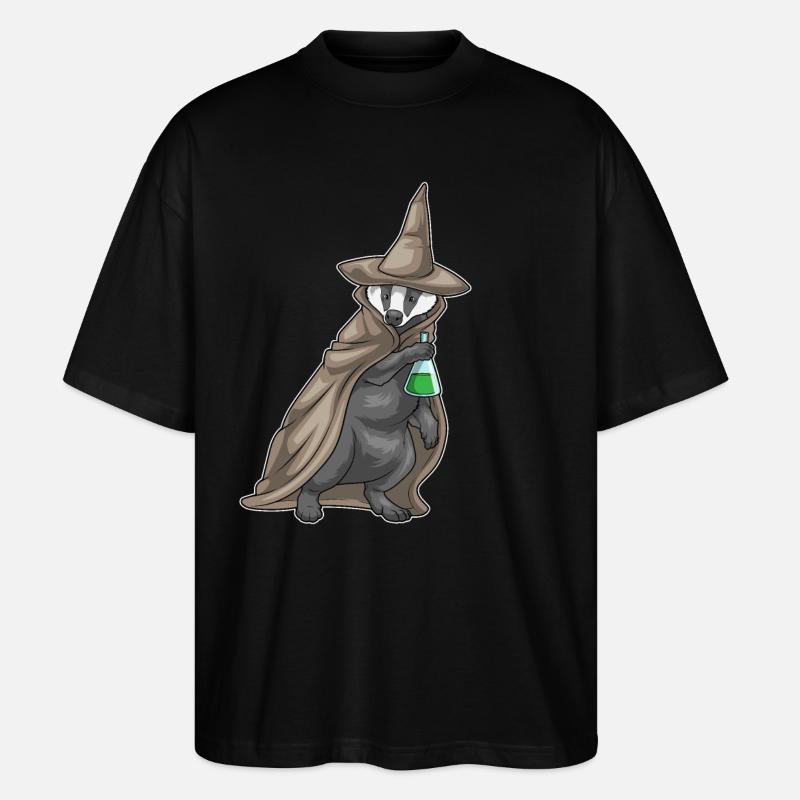 Badger Halloween Witch - Stanley/Stella Oversized Unisex Organic T-shirt Blaster 2.0 - black