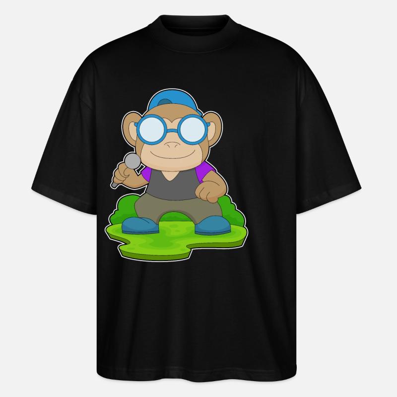 Monkey Singer Microphone Music - Stanley/Stella Oversized Unisex Organic T-shirt Blaster 2.0 - black
