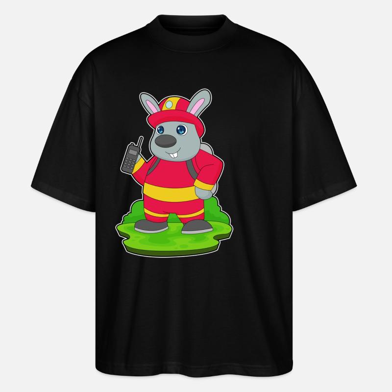 Rabbit Firefighter Fire Brigade - Stanley/Stella Oversized Unisex Organic T-shirt Blaster 2.0 - black