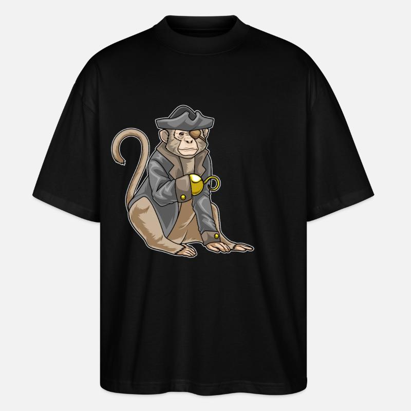 Monkey Pirate Hook Hand - Stanley/Stella Oversized Unisex Organic T-shirt Blaster 2.0 - black