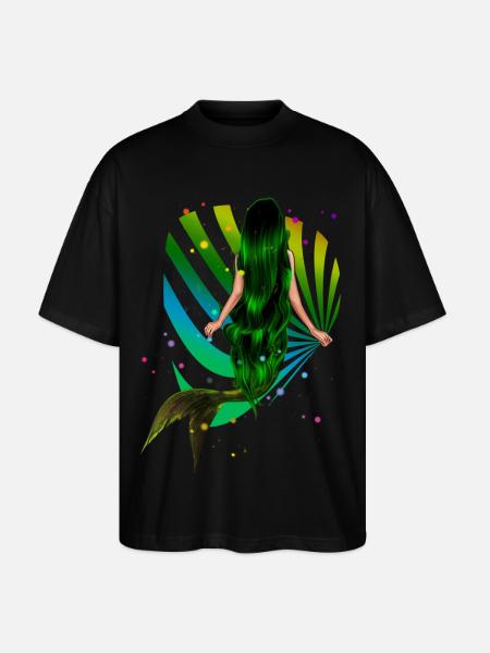 Mermaid Rainbow green Shell Sea - Stanley/Stella Oversized Unisex Organic T-shirt Blaster 2.0 - black
