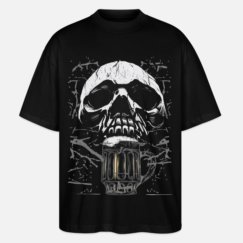 Chope à bière crâne gothique - T-shirt bio Blaster 2.0 coupe oversize Stanley/Stella Unisexe - noir