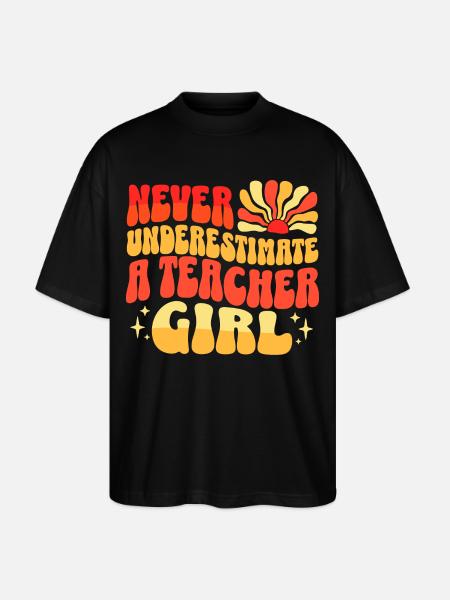 Jamais Sous-estimer Fille Enseignante - T-shirt bio Blaster 2.0 coupe oversize Stanley/Stella Unisexe - noir