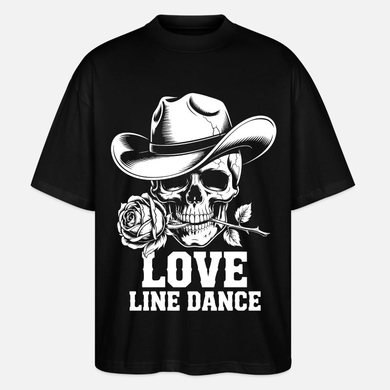 Line Dance Schädel Rose - Stanley/Stella Oversized Unisex Bio T-Shirt Blaster 2.0 - Schwarz