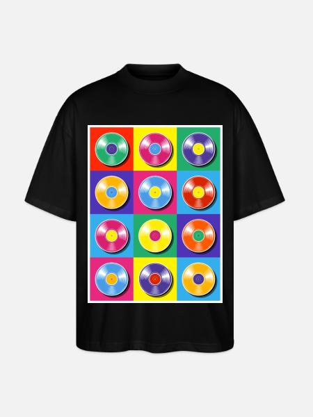 Vinylalben Pop-Art-Collage - Stanley/Stella Oversized Unisex Bio T-Shirt Blaster 2.0 - Schwarz