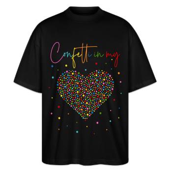 Konfetti im Herzen - Confetti in my heart - Stanley/Stella Oversized Unisex Bio T-Shirt Blaster 2.0 - Schwarz - Vorne - Alina (178cm) & Michal (187cm)