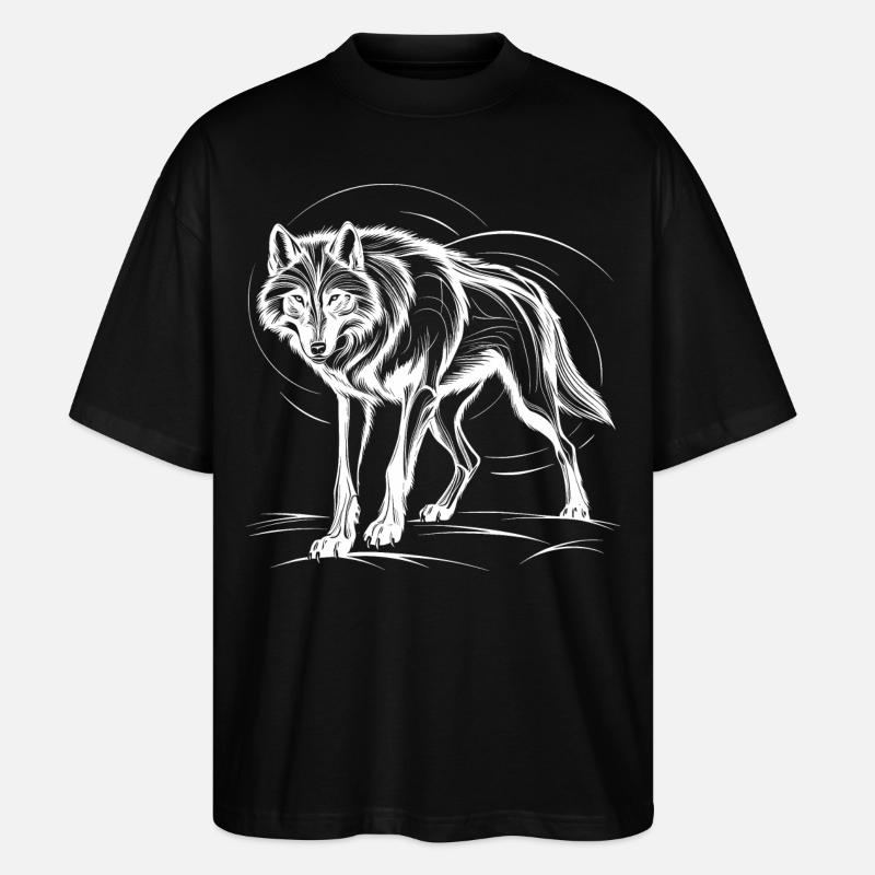 Wolf, weiß - Stanley/Stella Oversized Unisex Bio T-Shirt Blaster 2.0 - Schwarz
