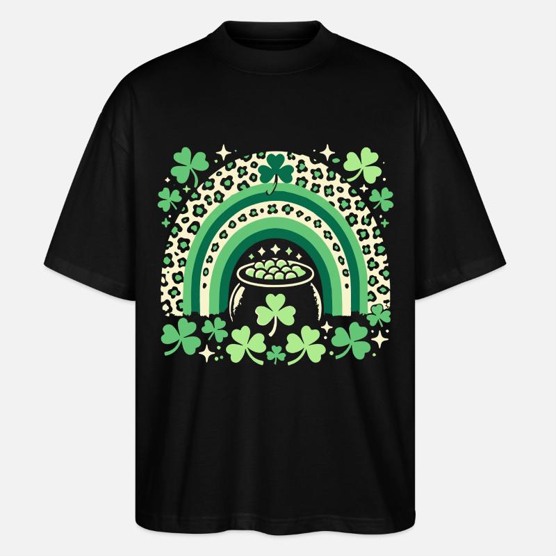 Saint-Patrick arc-en-ciel trèfle chance - T-shirt bio Blaster 2.0 coupe oversize Stanley/Stella Unisexe - noir