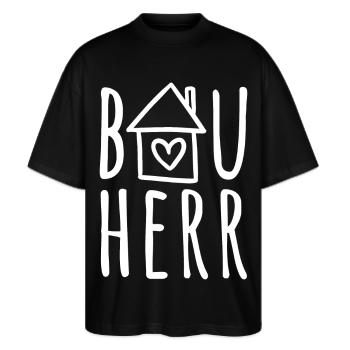 Hausbau Haus bauen Baustelle Eigenheim Bauherr - Stanley/Stella Oversized Unisex Bio T-Shirt Blaster 2.0 - Schwarz - Vorne - Alina (178cm) & Michal (187cm)