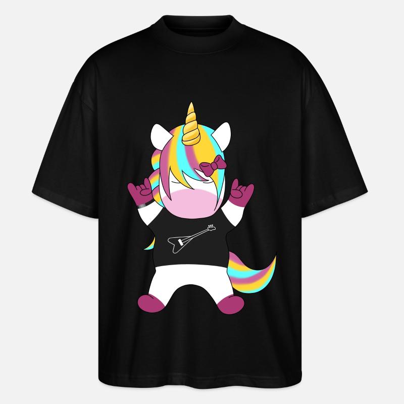 Regenbogen-Einhorn Rocker - Stanley/Stella Oversized Unisex Bio T-Shirt Blaster 2.0 - Schwarz