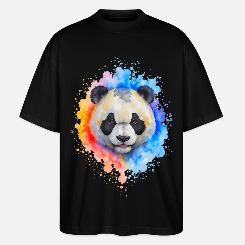 Éclaboussure de panda aquarelle - T-shirt bio Blaster 2.0 coupe oversize Stanley/Stella Unisexe - noir