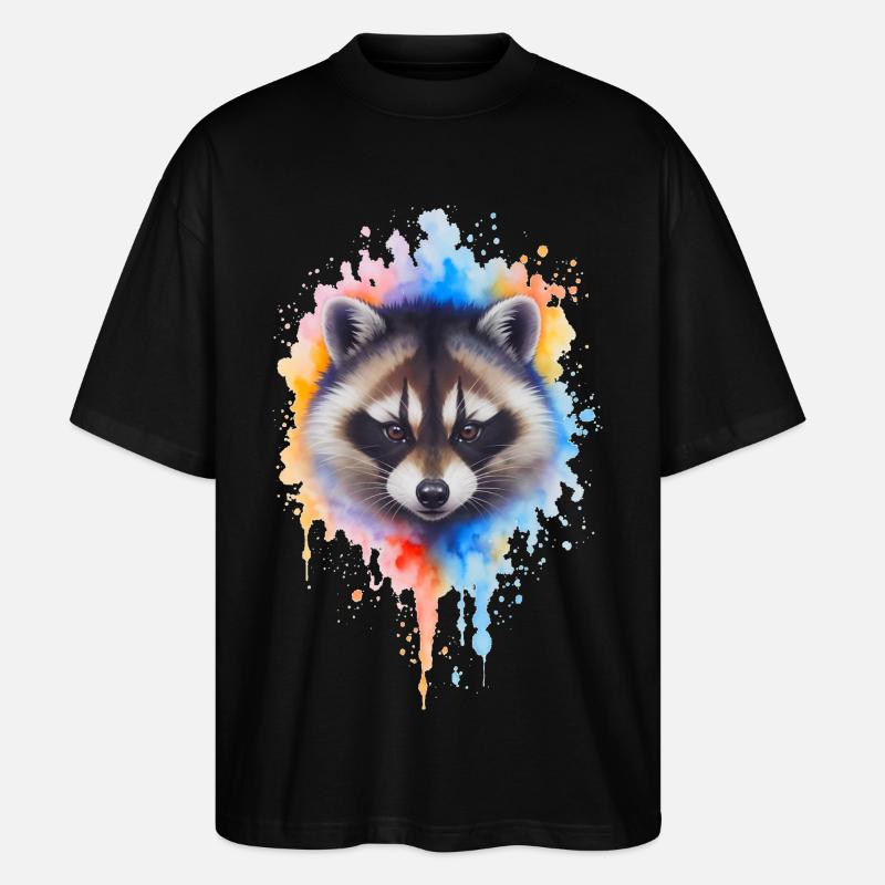 Aquarell Waschbär Farbexplosion - Stanley/Stella Oversized Unisex Bio T-Shirt Blaster 2.0 - Schwarz