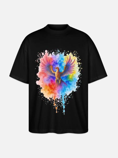 Phénix aquarelle précipité - T-shirt bio Blaster 2.0 coupe oversize Stanley/Stella Unisexe - noir