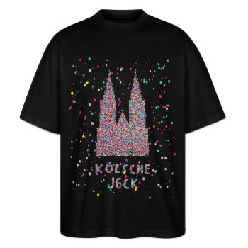 Kölsche Jeck Kölner Dom Fasching Karneval Konfetti - Stanley/Stella Oversized Unisex Bio T-Shirt Blaster 2.0 - Schwarz - Vorne - Alina (178cm) & Michal (187cm)