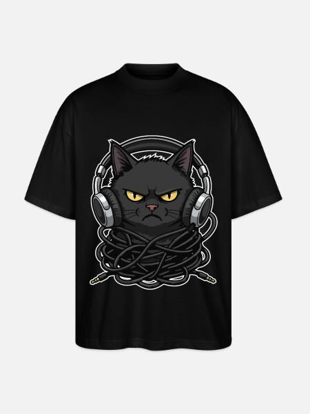 Cable Chaos Cat Music Headphones - Stanley/Stella Oversized Unisex Organic T-shirt Blaster 2.0 - black