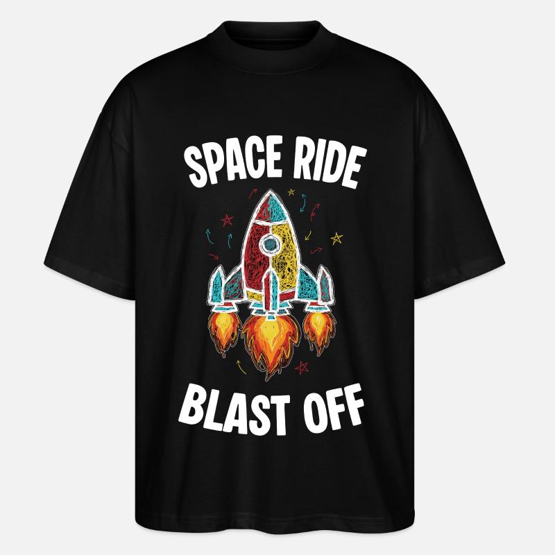 Fusée Espace Retro Scribble Blast Off - T-shirt bio Blaster 2.0 coupe oversize Stanley/Stella Unisexe - noir