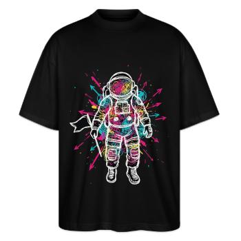 Astronaute Espace Scribble Gribouillis Couleur - T-shirt bio Blaster 2.0 coupe oversize Stanley/Stella Unisexe - noir - Devant - Alina (178cm) & Michal (187cm)