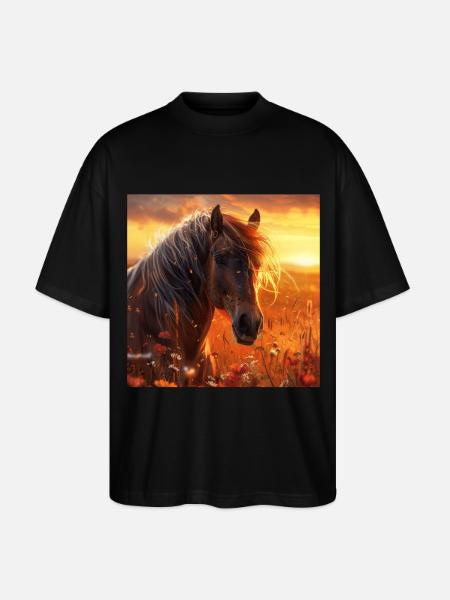 Pferd - Stanley/Stella Oversized Unisex Bio T-Shirt Blaster 2.0 - Schwarz