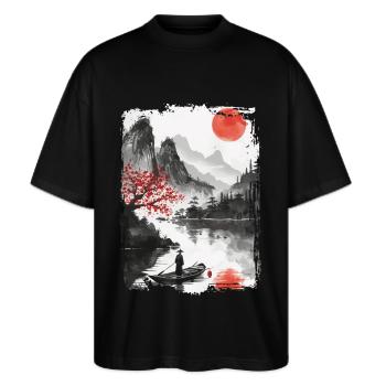 Japan - Stanley/Stella Oversized Unisex Bio T-Shirt Blaster 2.0 - Schwarz - Vorne - Alina (178cm) & Michal (187cm)