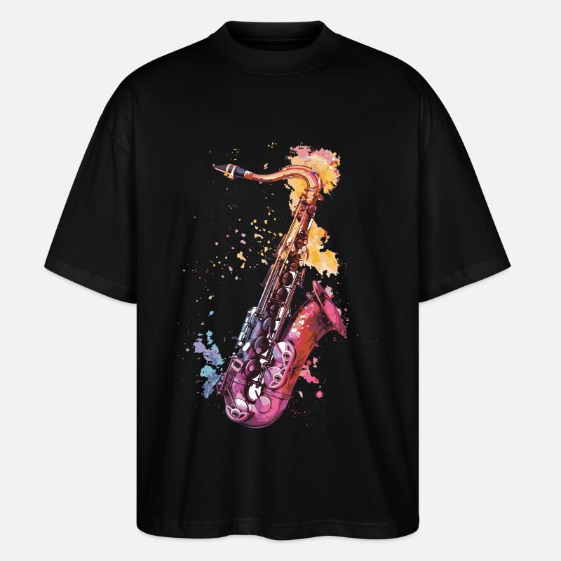 Saxophon - Stanley/Stella Oversized Unisex Bio T-Shirt Blaster 2.0 - Schwarz