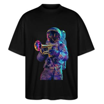 Trompette astronaute - T-shirt bio Blaster 2.0 coupe oversize Stanley/Stella Unisexe - noir - Devant - Alina (178cm) & Michal (187cm)