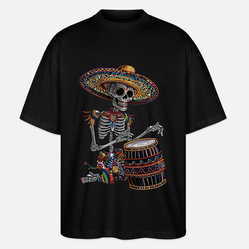 Tambours squelettes mexicains - T-shirt bio Blaster 2.0 coupe oversize Stanley/Stella Unisexe - noir