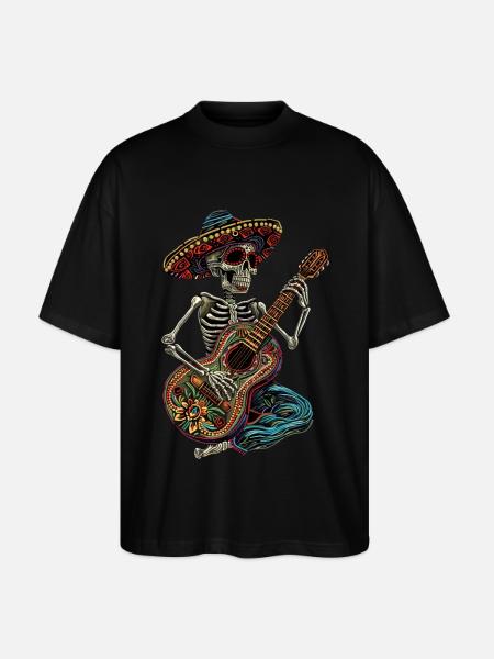 Mexican Skeleton Guitar - Stanley/Stella Oversized Unisex Organic T-shirt Blaster 2.0 - black