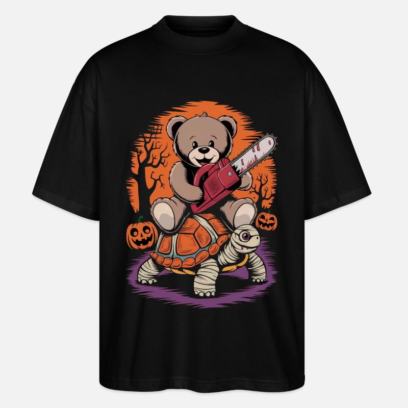 Halloween Teddy Bear Turtle Chainsaw - Stanley/Stella Oversized Unisex Organic T-shirt Blaster 2.0 - black