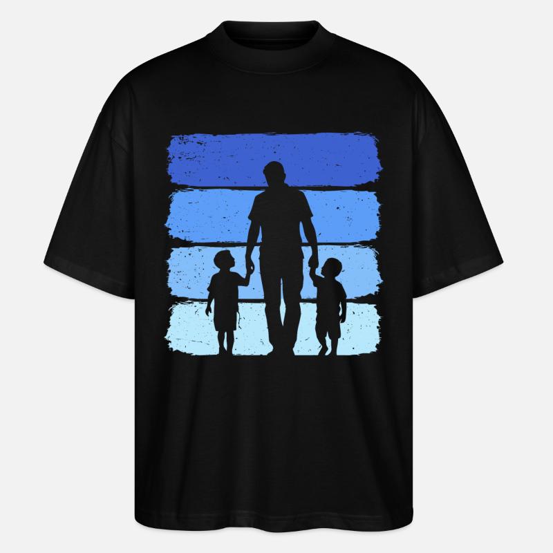 Isä ja kaksi poikaa T-paita Isä ja 2 lasta - Stanley/Stella Blaster 2.0 Unisex Oversized Luomu T-paita - musta