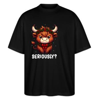 Drôle Highland Cow Humour Noël Vache écossaise - T-shirt bio Blaster 2.0 coupe oversize Stanley/Stella Unisexe - noir - Devant - Alina (178cm) & Michal (187cm)