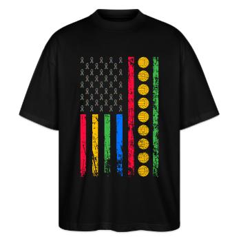 Amerikanische Sportflagge - Stanley/Stella Oversized Unisex Bio T-Shirt Blaster 2.0 - Schwarz - Vorne - Alina (178cm) & Michal (187cm)